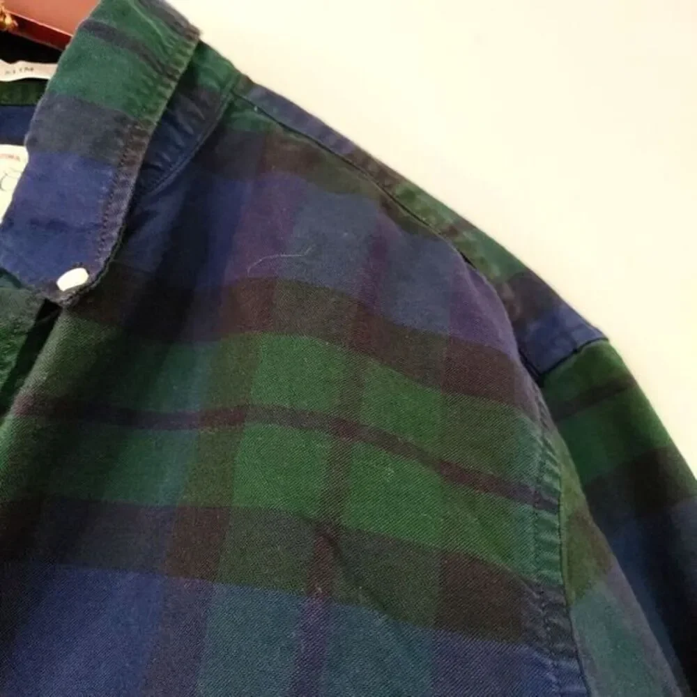 J. Crew Men L Slim Fit Green/Blue Plaid Button Down Work Chore Casual Shirt‎ Y2K